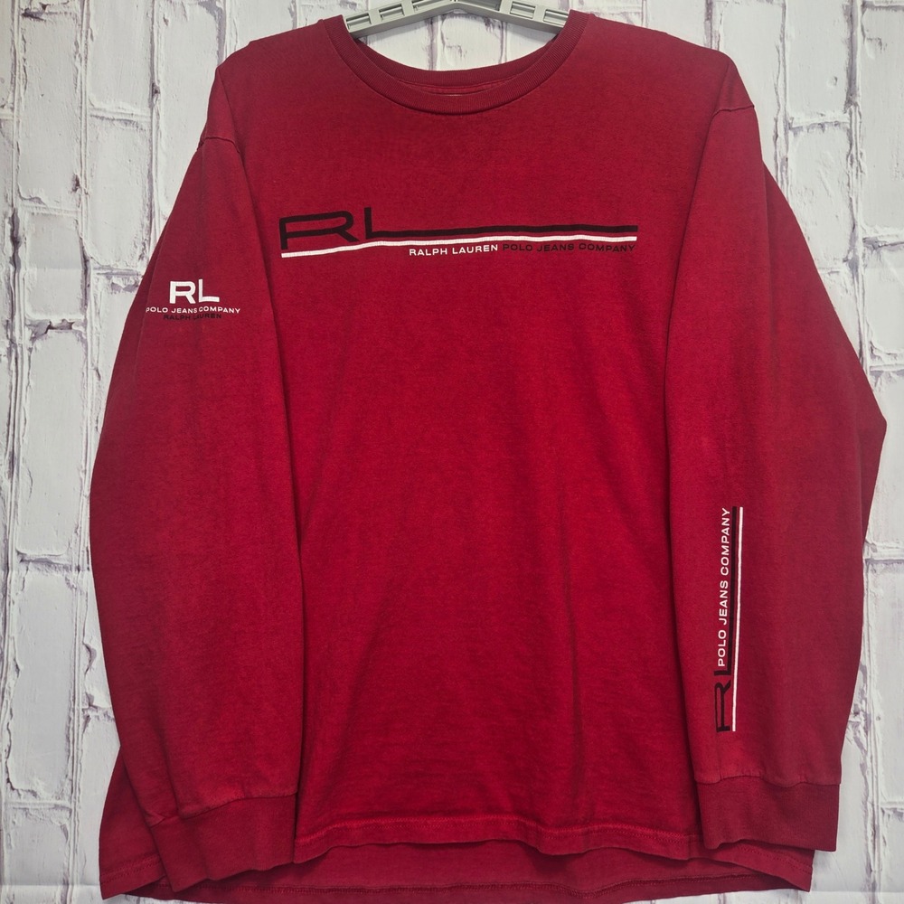 Vintage Y2K Polo Jeans Co. Long Sleeve Shirt Red Graphic Logo Casual Mens XXL